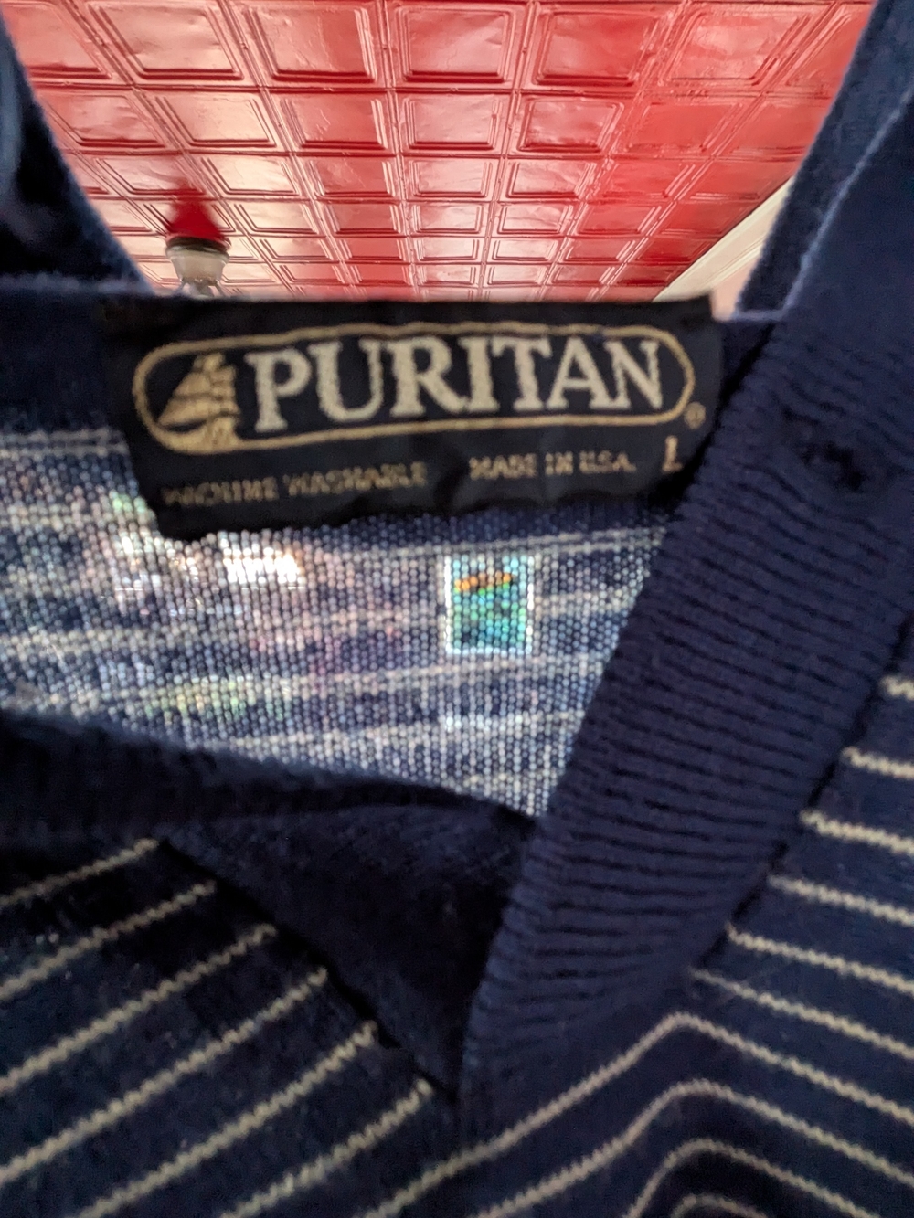 Puritan Navy and White Striped V-Neck Sweater